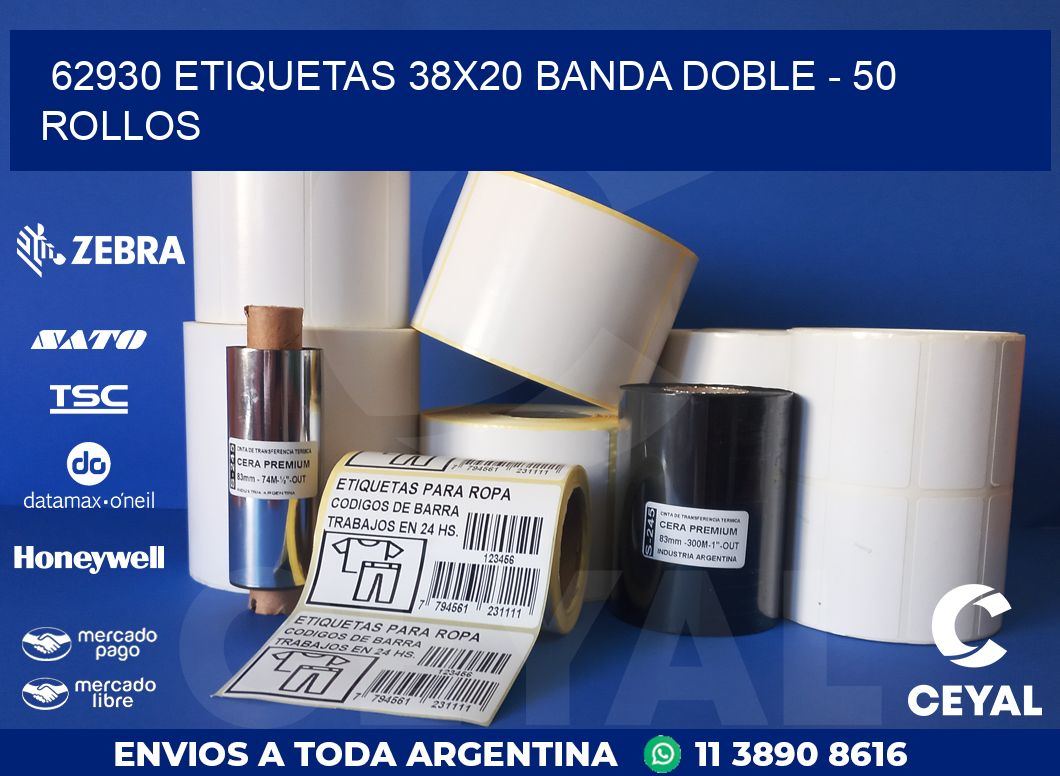 62930 ETIQUETAS 38X20 BANDA DOBLE - 50 ROLLOS