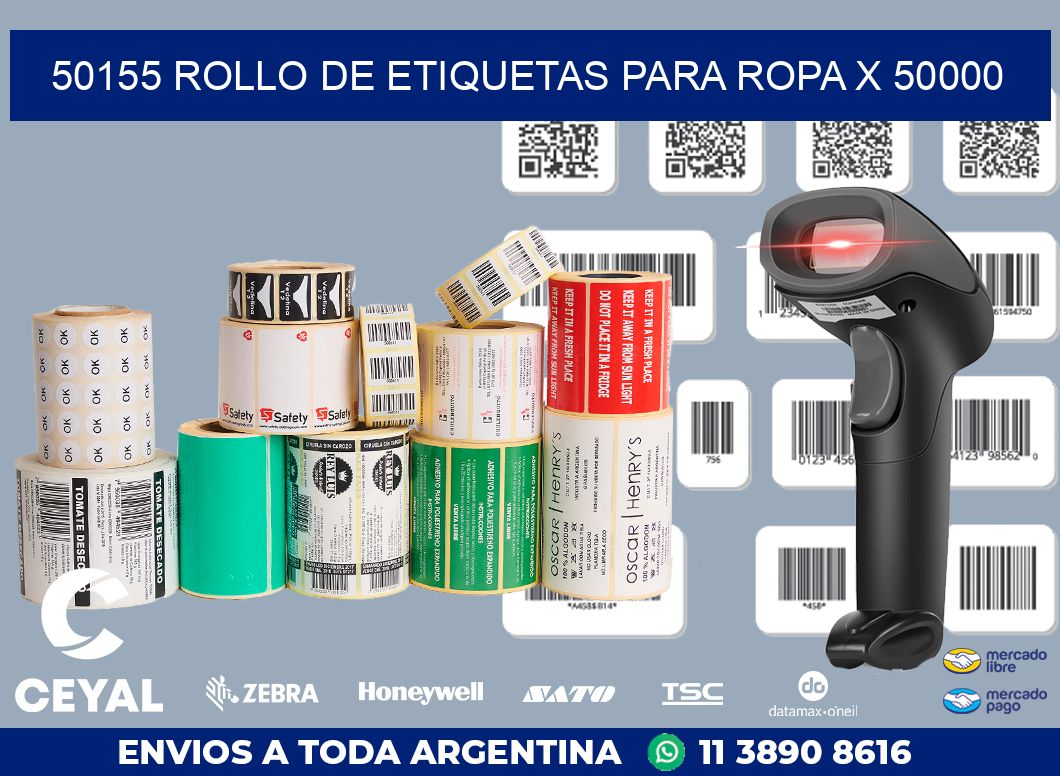 50155 ROLLO DE ETIQUETAS PARA ROPA X 50000