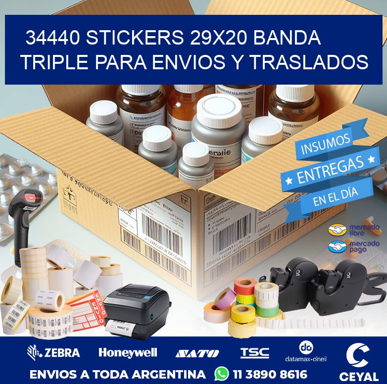 34440 STICKERS 29X20 BANDA TRIPLE PARA ENVIOS Y TRASLADOS