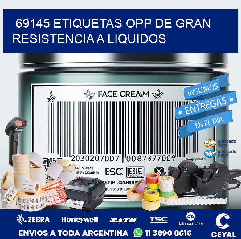 69145 ETIQUETAS OPP DE GRAN RESISTENCIA A LIQUIDOS