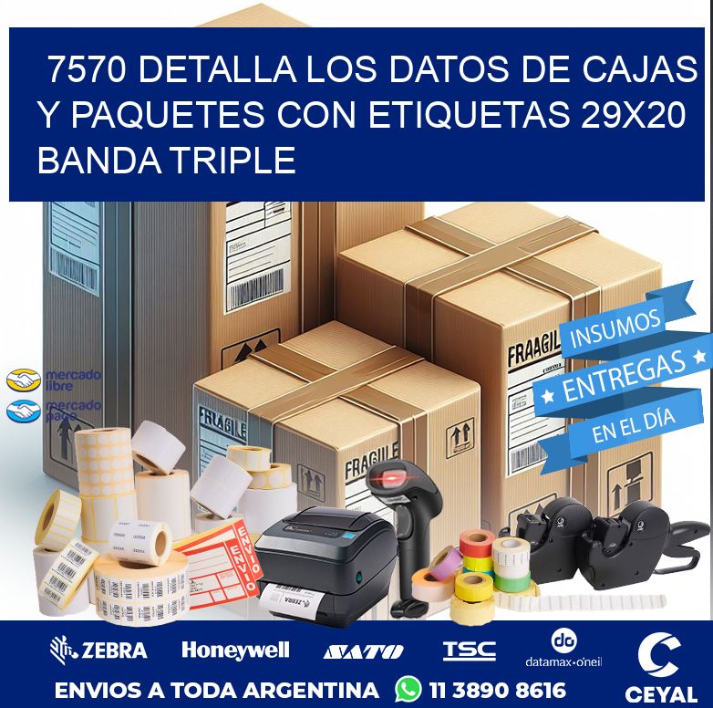 7570 DETALLA LOS DATOS DE CAJAS Y PAQUETES CON ETIQUETAS 29X20 BANDA TRIPLE