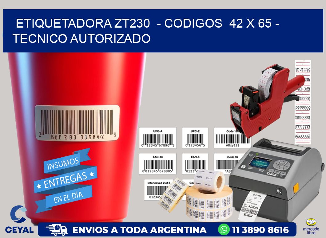ETIQUETADORA ZT230  – CODIGOS  42 x 65 – TECNICO AUTORIZADO