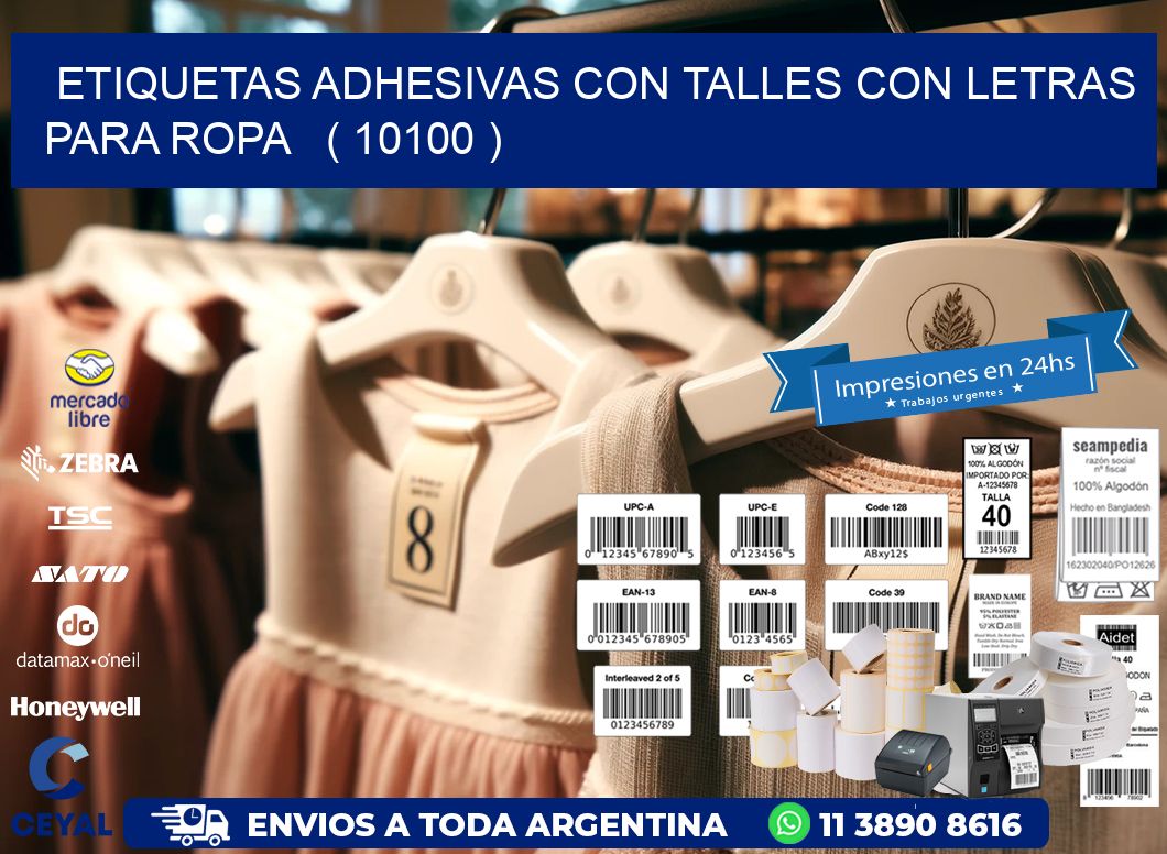 ETIQUETAS ADHESIVAS CON TALLES CON LETRAS PARA ROPA   ( 10100 )