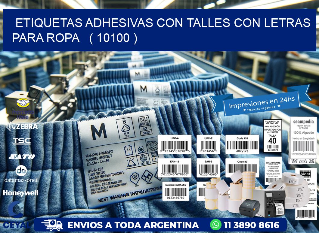 ETIQUETAS ADHESIVAS CON TALLES CON LETRAS PARA ROPA   ( 10100 )