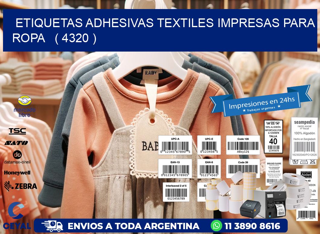 ETIQUETAS ADHESIVAS TEXTILES IMPRESAS PARA ROPA   ( 4320 )